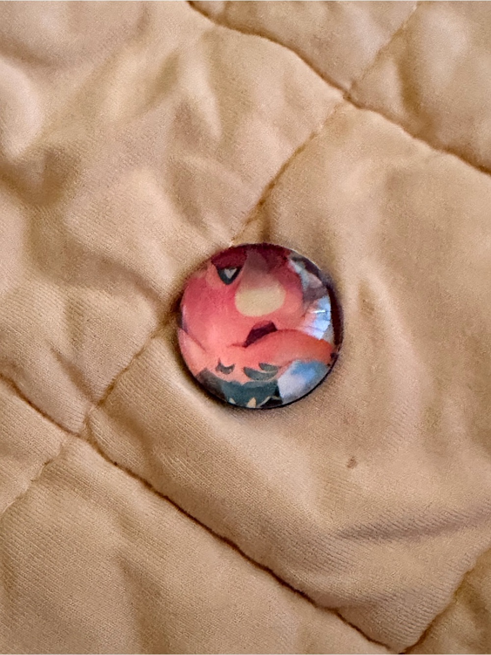 Pokemon Art Button Featuring Coral and Teal Palette